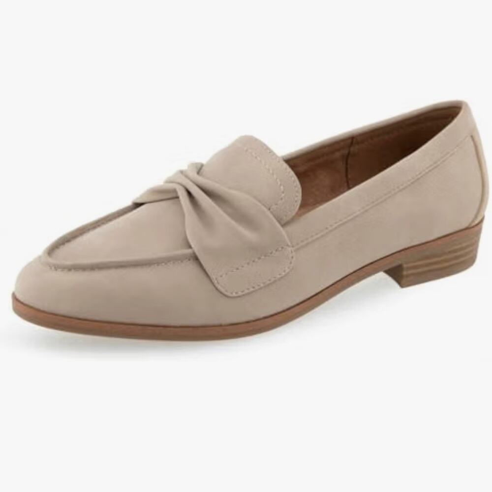 Aerosoles Women's Ellis Loafer Flat Shoes in Pale Khaki Faux Nubuck Size 7M